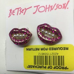 Betsey Johnson New Shocking Pink Lips with Pearl Teeth Earrings